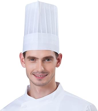 Hyzrz 10 Pack Disposable Non-Woven Paper Fiber Chef Hats for Women and Men, Adjustable Unisex White Kitchen Caps Bulk Set
