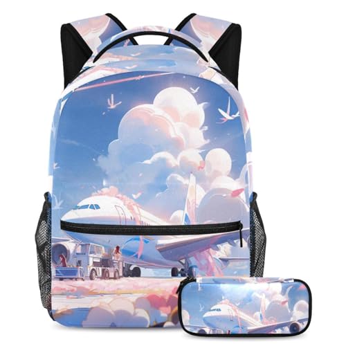 Adolescents sac à livres de voyage durable avec motif avion rose