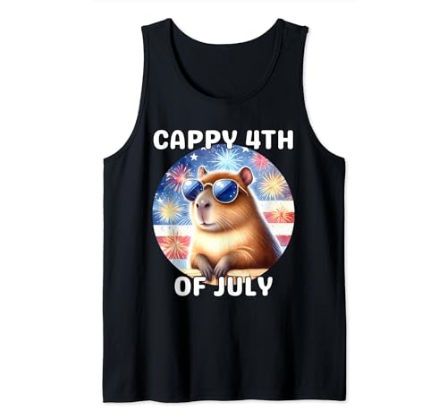 Capibara divertida con fuegos artificiales 4 de julio Día de la Independencia Camiseta sin Mangas