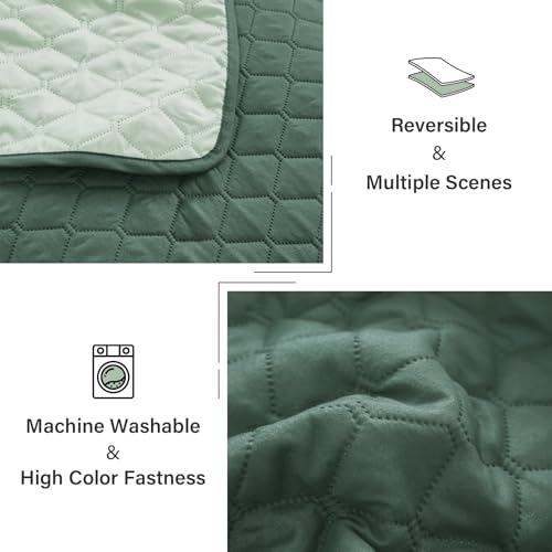 Exclusivo Mezcla Reversible King Size Quilt Bedding Set with Pillow Shams, Lightweight Quilts King Size, Soft Bedspreads Bed Coverlets for All Seasons - (Dark Green, 104"x96")