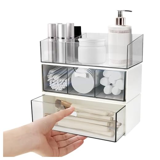 WEFHEF 3 Stück Acryl Kosmetik Schublade Organizer Make Up Transparent Kosmetik Boxen Make Up Aufbewahrungsbox Stapelbar Schminkboxen Schminktisch Organizer Mit Lippenstiftfach für Kommode Bad Schmuck