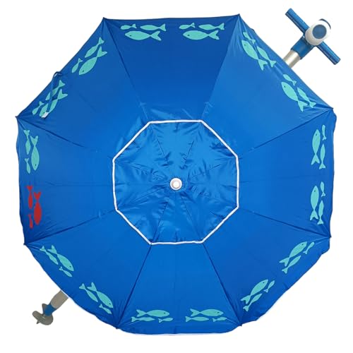 Pincho Sombrilla Playa Grande 200 cm, Antiviento Hasta 35 Km/h, Proteccion UV 50, Aluminio, 8+8 Varillas Fibra de Vidrio, Tubo 22 25 mm, Palo Reclinable, Montaje Rapido 30 Segundos, Bolsa Transporte