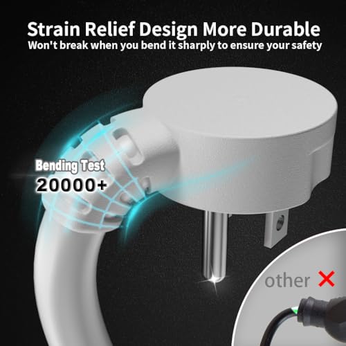 HUANCHAIN 14 Gauge 10 FT Flat Plug Extension Cord White Indoor Outdoor, Heavy Duty 3 Prong Grounded Low Profile Extension Wire Flexible, 15A 1875W 125V 14AWG SJTW, ETL Listed by huanchain - Used condition - Image 3