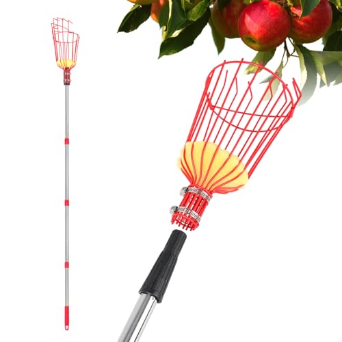 La ForFoir Fruit Picker Pole with Basket Segmented Fruit Picker Pole Tool for Apple Avocado Cherry Lemon Mango Orange Peach Picking(40-160)