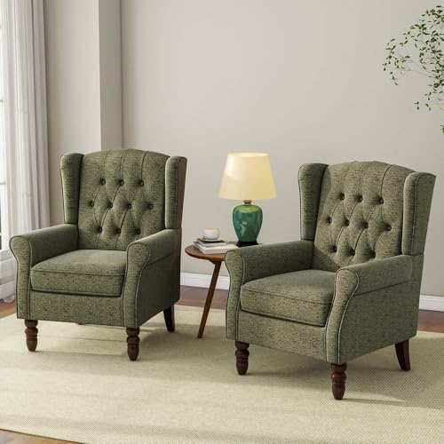 DREAMSIDEA Accent Chair, Upholstered Armchair with Button Tufted High Back & Solid Wood...