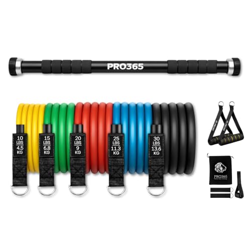 Image of PRO365 Pull Up Bar with Premium Resistance Band Set Combo for Home Workout | No Screws Doorway Chin-Up Bar + Exercise Bands Kit with Handles, Door Anchor & Ankle Straps | Home Gym Fitness Equipment