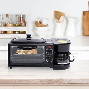 3-in-1 mini-oven, 9 liter, ontbijtmachine, ontbijt, oven, grillplaat, pizzaoven met koffiemachine voor het bereiden van koffie, sandwiches, cake