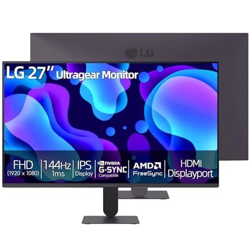 Image of LG 27 inch Ultragear Gaming Monitor, Full HD IPS Display, 144Hz Overclocked Refresh Rate, 1ms MBR, NVIDIA G-Sync Compatible, AMD FreeSync, HDR10, sRGB 99%, HDMI, DisplayPort, Tilt Adjustable, Black