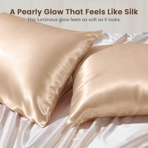 Image of THXSILK 100% Mulberry Silk Pillowcase for Hair and Skin, 25 Momme Mulberry Silk Pillow Case, Natural Mulberry Silk Pillow Case Cover with Zipper, 1pc (California King Size 20 inchx40 inch, Beige)