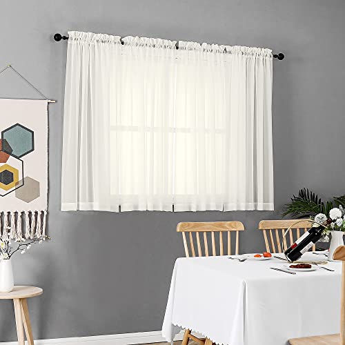 Image of Chyhomenyc Ivory Sheer Window Curtain Panels 45 Inch, Set of 2, Light Filtering Solid Voile Curtains Drapes for Small Window /Living Room /Bedroom, Rod Pocket, 42W x 45L inches