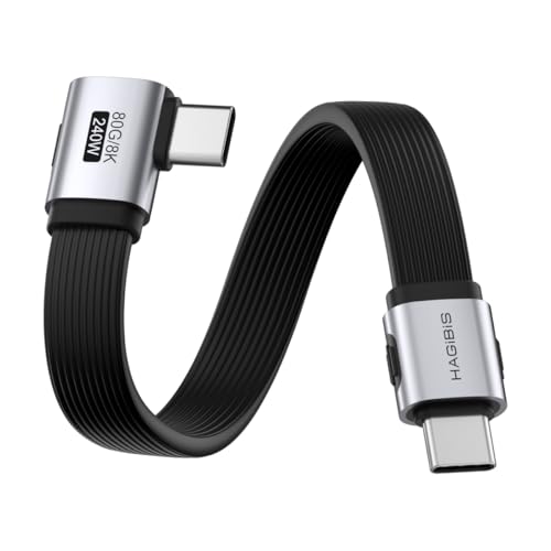 Image of Hagibis USB4 cable, 80Gbps Data Transfer, 240W Fast Charging USB-C Cable, 8K@60Hz USB 4 V2.0 Short Cable for iPhone 17 16 15 Pro Max, iPad Pro, Thunderbolt 5 /4 (Side 90 Degree, 10cm)