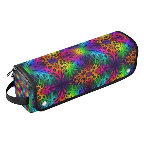 Bolsa para herramientas de cabello con tapete resistente al calor, organizador portátil para planchas, rizadores y alisadores, diseño de estampado de leopardo arcoíris