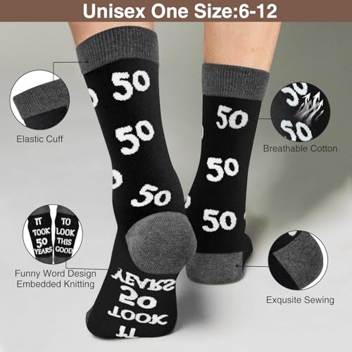 50th Birthday Gifts For Him, Mens 50th Birthday Decorations, Cool Gifts, Funny Crews Black Cotton Socks