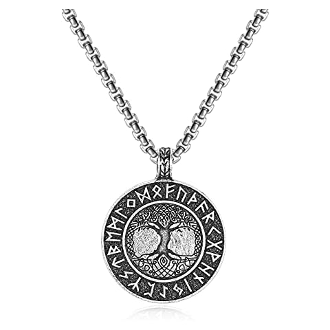 PiercingJak Norse Vikings Necklace The Tree of Life Pendant Necklace Nordic Viking Runes Amulet Pendant Necklaces Nordic Talisman for Men Women Cover