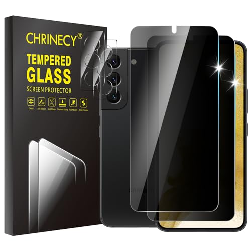 CHRINECY [4 Pack] 2Pack Privacy Screen Protector Compatible for Samsung Galaxy S22 with 2Pack Camera Lens Protector 9H Hardness Anti-Spy Easy Installation
