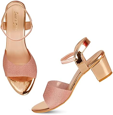Smart & Sleek Women's Sequins Block Heels Fashion Sandals for Women & Girls latest Collection & Stylish ComfortableAB35.
