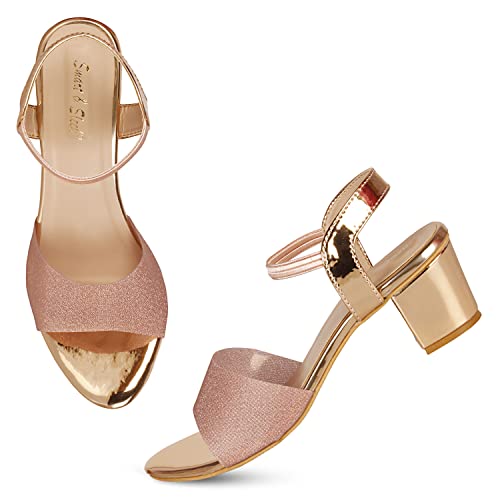 Smart & Sleek Women's Sequins Block Heels Fashion Sandals for Women & Girls latest Collection & Stylish ComfortableAB35.