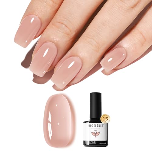 Image of modelones Nude Gel Polish Jelly Natural Pink Gel Nail Polish French Tip Base Color Translucent Soak Off U V Soap Nails for Nail Art Manicure at Home Valentin 15ML