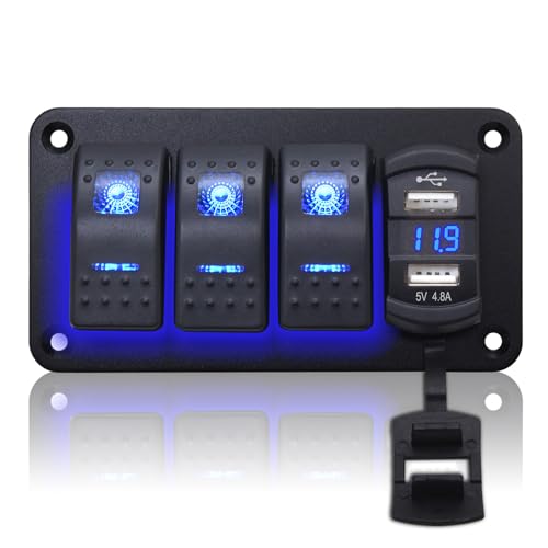 Panneau de commutateur marine 12V 24V Geloo avec double USB et voltmètre LED pour bateau