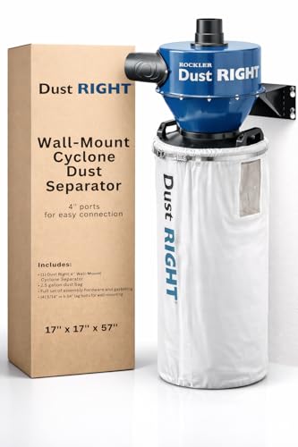 4' Wall-Mount Cyclone Dust Separator - Space-Spacing Cyclone Dust Collectors for Woodworking - Two-stage System Sawdust Collector for Airflow - Easy-to-Assemble Dust Collection Fittings