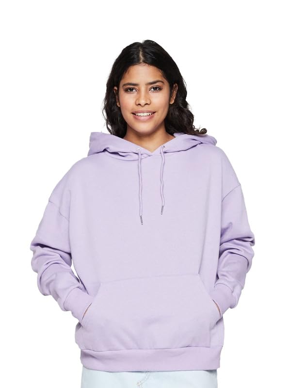 drobe Relaxed Fit Plain Cotton Blend Solid Hoodie for Women-picture-11