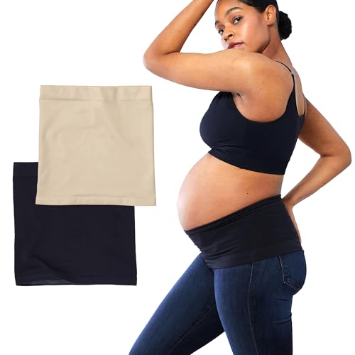 Ingrid & Isabel Bellaband Pants Extender - Belly Bands for Pregnant Women and Postpartum Belt - 2/pk, Blk/Nude, Size 3