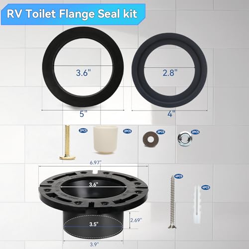 XQIQX RV Toilet Seal with 3 Inch Socket Floor Flange Kit, RV Toilet Flange Seal Fits 300/310/320 RV Toilets to Replaces 385345892 Socket Floor Flange, 385311652 Base Seal and 385311658 Flush Ball Seal