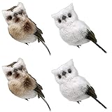 BANBERRY DESIGNS Clip on Owl Ornament Set of 4 Each Measures Approx 5 Inch Tall by 2.5 inches Wide White Brown - Craft Supplies- DIY Centerpieces - Clipon Rustic Woodland Christmas Owl Set