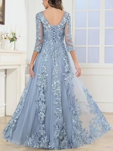 3/4 Sleeve Lace Mother of The Bride Dresses for Wedding Sequins Applique Long Wedding Guest Dresses for Women2