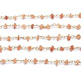RARE GEMSTONE | Natural Orange Garnet Uncut Gemstone Rosary Chain, 24K Gold Plated Beaded Chain Size 2 to 4 MM, 3 Foot Gemstone Rosary Chain for Jewelry Making, Gemstone Wire Wrapped Rosary (RC-57)