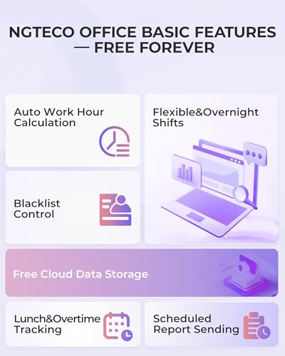 Image of NGTeco Cloud-Based Time Clock for Small Business, 2.4GHz WiFi Attendance Machine with Remote Access, Free Software & iOS /Android App, Employee Punch Card System with RFID Cards, No Monthly Fee