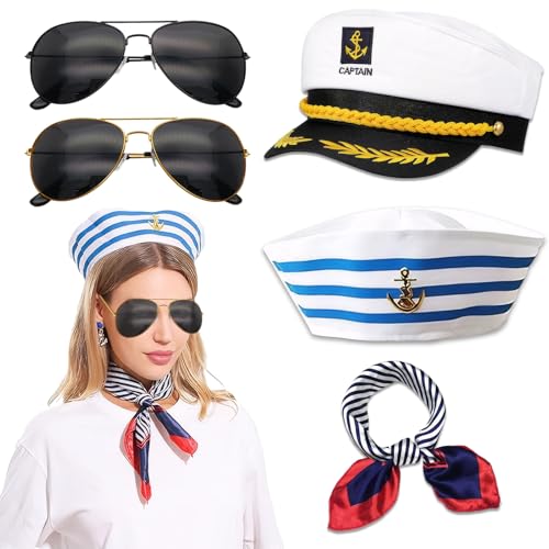 Titanic Barco - Conjunto de Disfraz de Marinero para Adultos y Jóvenes - Gorra de Capitán de Barco Ajustable y Gorro Marinero con Barça Elegante