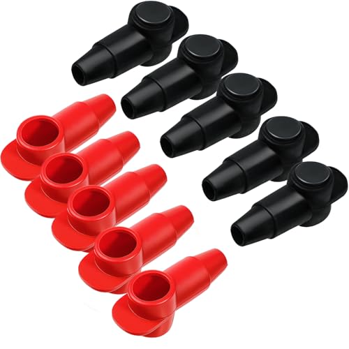 10 Pcs Silicone Battery Terminal Covers, Battery Terminal Protector, Silicone Batteries Cover Cap, Portable Stud Insulator Boot Covers for Car Truck Rv Solar Power Junction Block, Black & Red