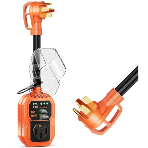 GutterWord RV Surge Protector 50 Amp 15000J, Surge Protection RV Circuit Analyzer, RV Adapter Plug for Camper Travel Trailers with Waterpoof Cover, Plug and Play