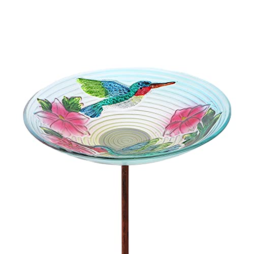 MUMTOP Glass Bird Bath, Garden Outdoor Birdfeeder with Metal Stake, Multi by MUMTOP - Used condition - Image 8