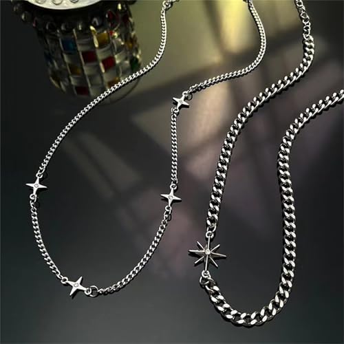 Two Piece Y2k Irregular Starlight Necklace for Women Snake Bone Chain Pendant Jewelry Collar Chain Blue4