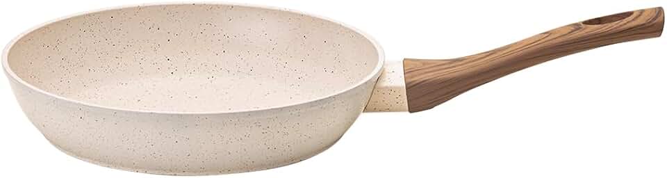 Mimo Style Frigideira Linha Cook - Estrutura em Alumínio Revestida em Cerâmica, Fundo de Indução. Cabo Soft-Touch, Não Esquenta. Funciona em Fogão a Gás, Elétrico e Indução (Marmol - Vanilla, 22cm)