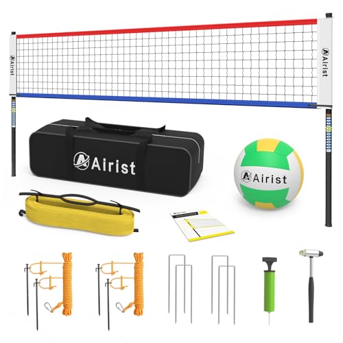 Airist Portable Volleyball Net Set with Height Adjustable Pole and Carrying Bag Outdoor Volleyball Net for Backyard and BeachRed and Blue
