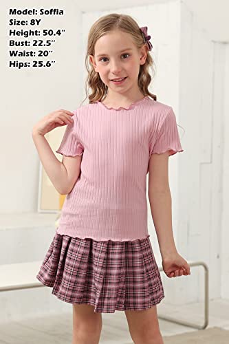 GORLYA 2 Pack Girls Lettuce Trim Basic Solid Tee Shirts Ribbed Knit Casual Blouse Tops for 4-14T3
