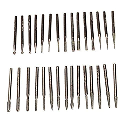 Image of DIY Crafts 30 Pieces Rotary Tool Bits - Diamond Tipped Deburring and Engraving Set - For a Range of Surfaces in a Variety of Sizes (Shape No # 6, Diamond Burr)