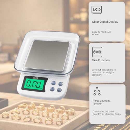 Image of ATOM DM3 Digital Pocket Weighing Scale with 1000gmx0.01g Capacity High Precision Mini Weight Machine For Jewellery, Precious Gems with Tare & Counting Function. A 100 Series