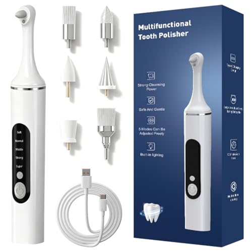 Kit de blanchiment des dents, détartreur avec 5 têtes, polisseuse avec 5 modes pour le nettoyage des dents et le blanchiment des dents, pour polir après le nettoyage des dents
