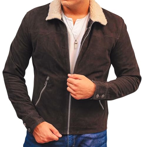 Hide & Seek Men’s Vintage Suede Leather Rugged Motorcycle Shirt Survival Iconic Fur Collar Season 5 Inspired Leather Jacket2