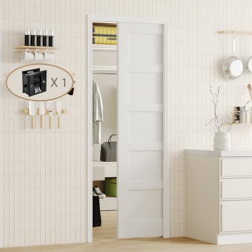 Image of Sliding Pocket Door, 30 in. x 80 in, 5-Panel Core with Frame and Hardware Kit Set, Interior Doors Slab for Pocket Door, White Primed - No Panel Assembly Required