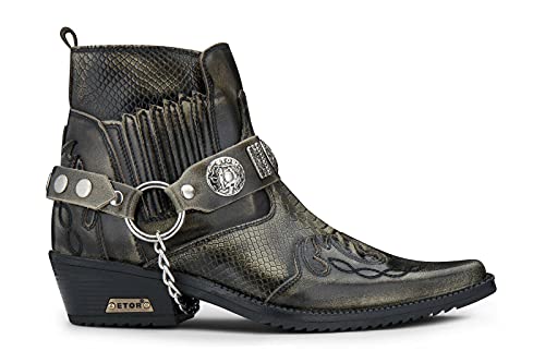 Infinity Leather Botines para Hombre de Cuero Verde Oliva con Motivo Cocodrilo Estilo Motociclista, Cowboy, Danza Cubana Winklepickers 45 Cover