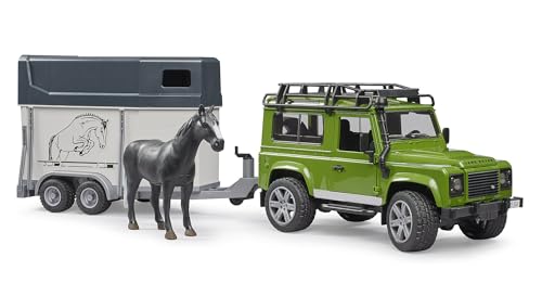 bruder 02592 - Land Rover Defender mit Pferdeanhänger & 1 Pferd - 1:16...