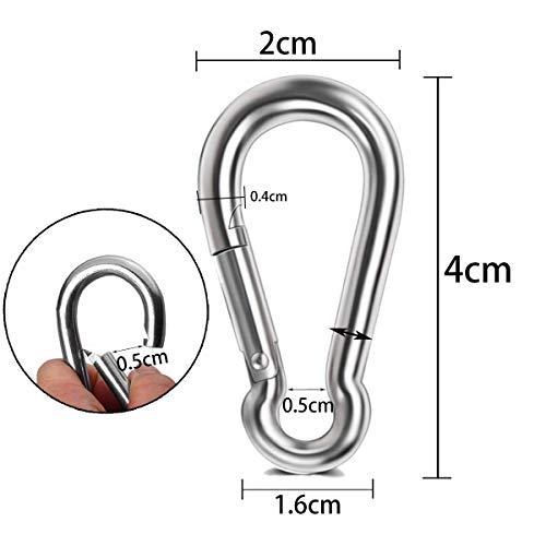 LCOUACEO 10 Stück Karabinerhaken 40 x 4 mm，Gefederter Verschluss mit Schnapphaken Edelstahl 304，Feuerwehr-Karabiner, 80 kg Tragkraft