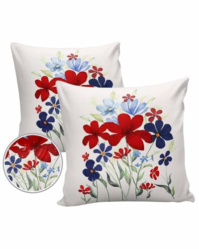 Poppy Flowers Leaves Outdoor Pillow Covers Waterproof,All Weather Cushion Case Set of 2 Decorative Pillowcases for Sofa Couch Bed Decor Patio Furniture 20