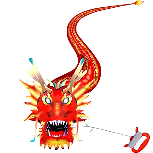 HENGDA KITE Legendary Dragon Kite,Fiery Dragon Kite,for Kids and Adults,Easy to Fly,Excellent Fabric and Structure Design,Suitable for Square, Beach, Grass, Park,Excellent Gift,(35x157) in