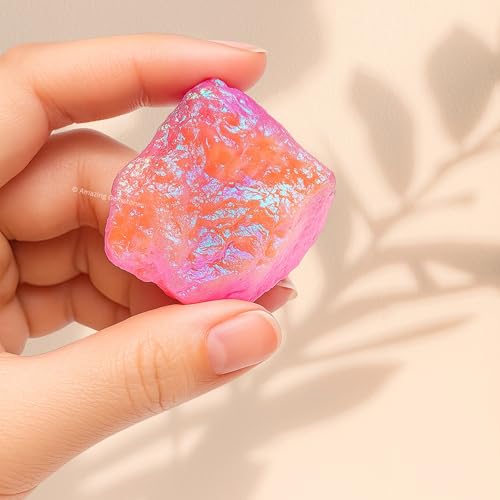 Image of Amazing Gemstone Angel Aura Rose Quartz Raw Crystals and Healing Stones, Natural Rocks for Tumbling - DIY Raw Stones and Crystals, 2 Pieces